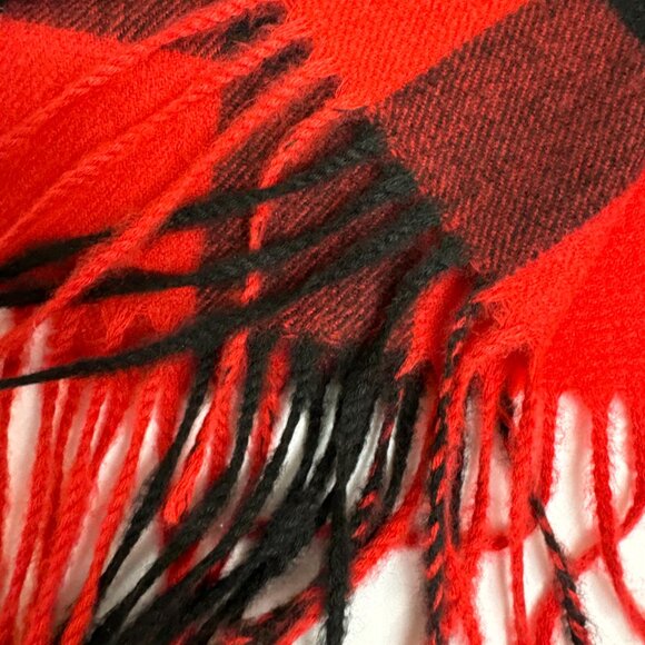 Plaid Red & Black Unisex Scarf  Soft Fringe - Picture 3 of 5